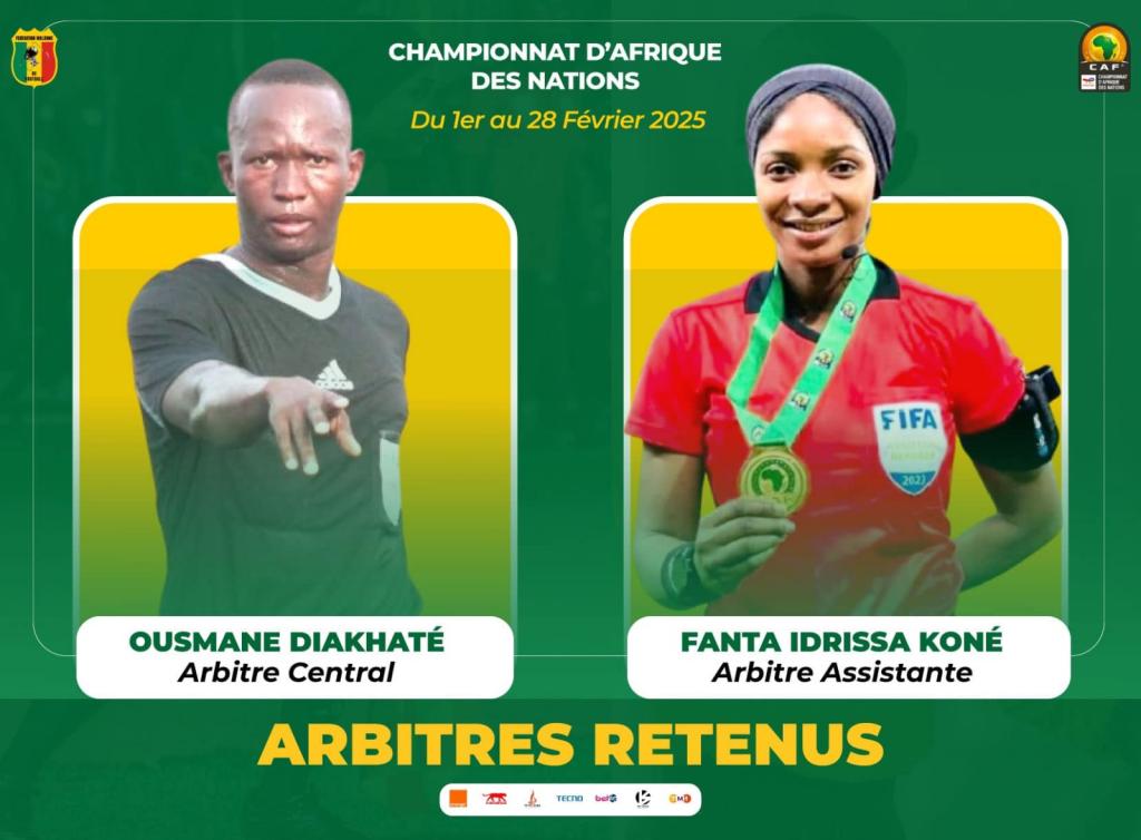 CHAN 2025 : Ousmane Diakhaté et Fanta I. Koné parmi les arbitres sélectionnés